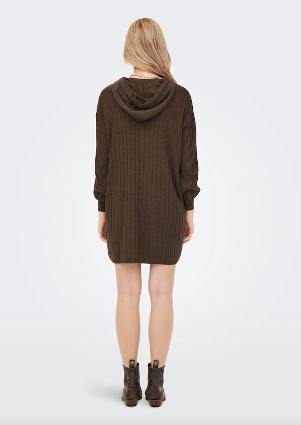Knitted Hoodie Dress In Chocolate