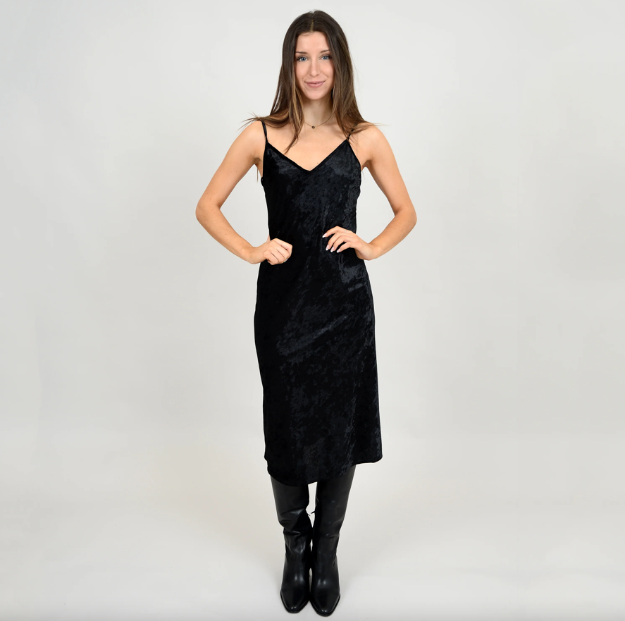 Layla Slip Dress in Black Velvet