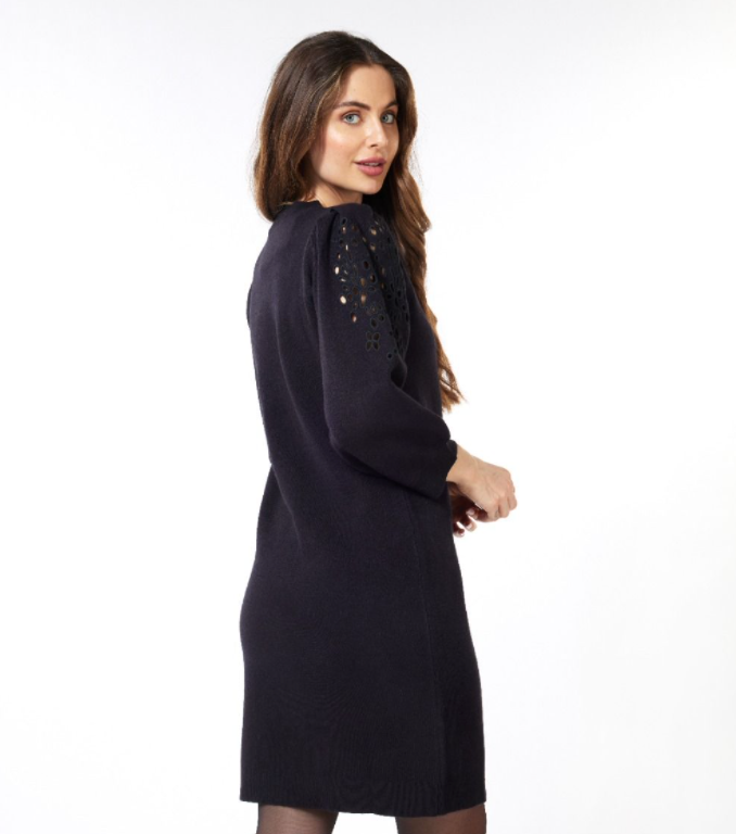 Embroidered Sleeve Sweater Dress