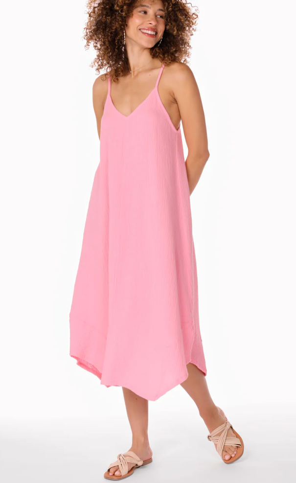 Handkerchief Maxi Dress In Bright Pink