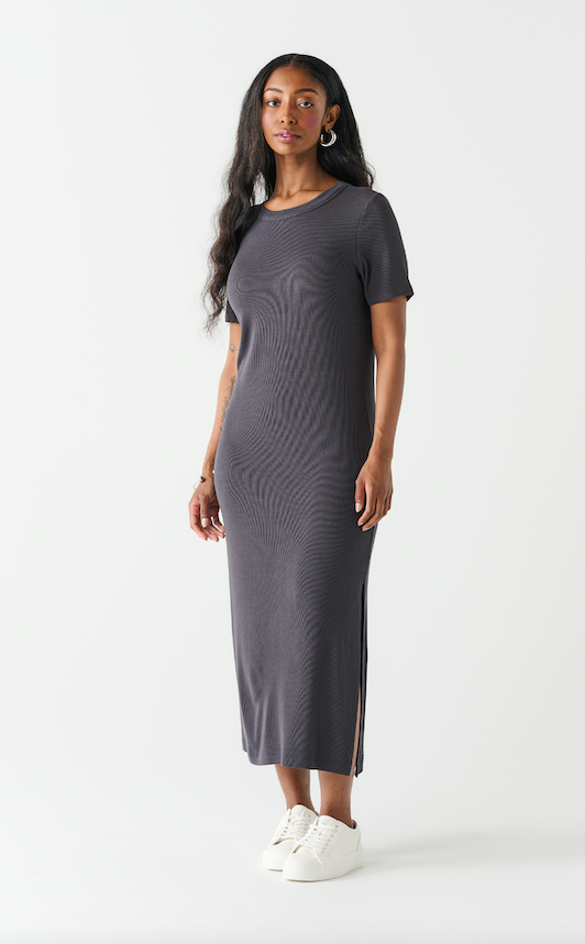 Ribbed T-shirt Midi Dress In Vintage Black