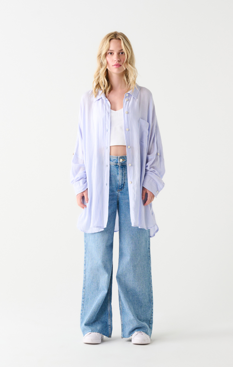 The Oversized Button Down In Blue/Pink Stripe