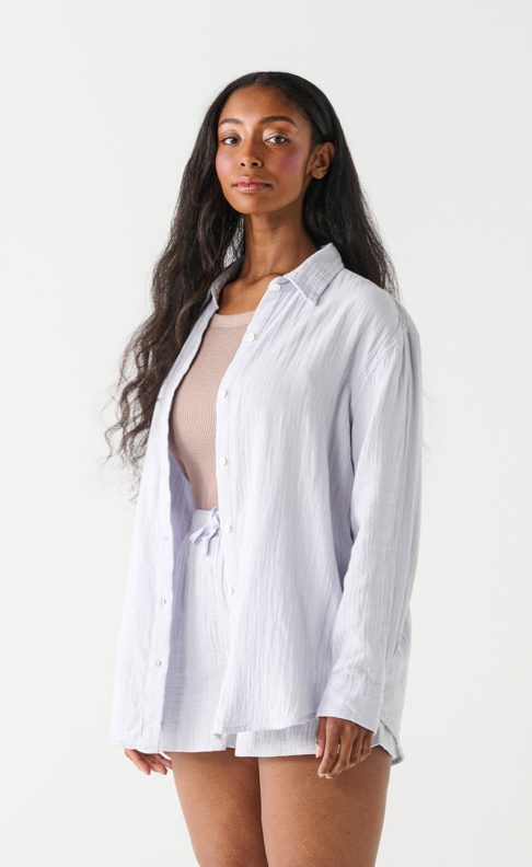 Textured Button Up Blouse In Cloud Blue