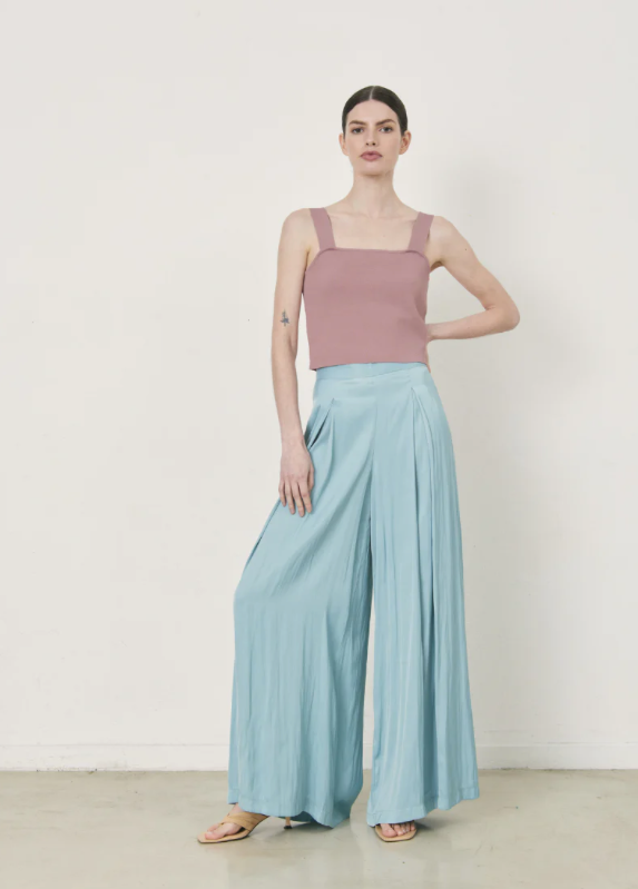 Klimt Satin Wide leg Pant In Sky