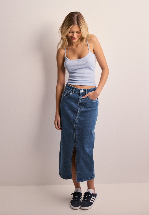 The Siri Midi Skirt In True Denim