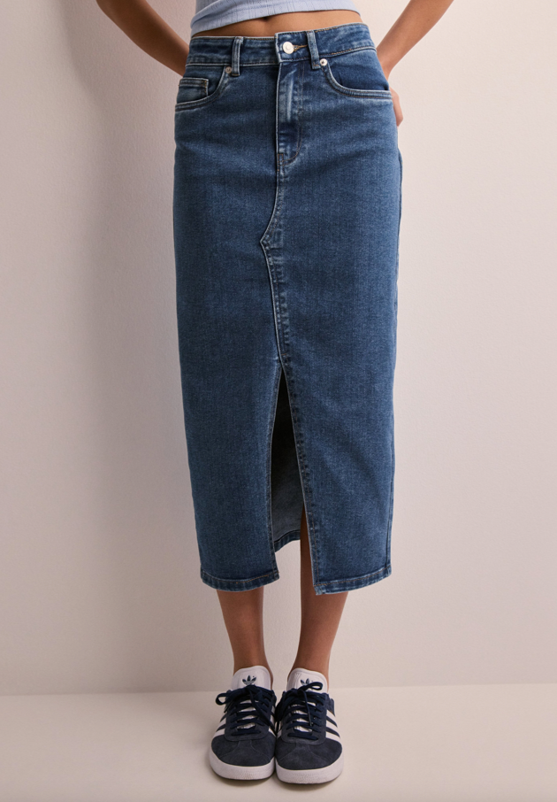 The Siri Midi Skirt In True Denim