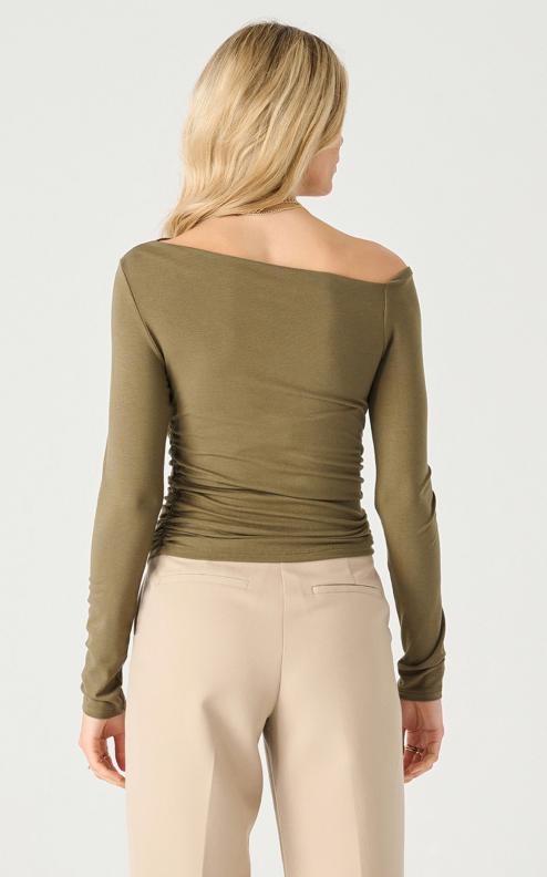 Long Sleeve Drapped Top In Olive