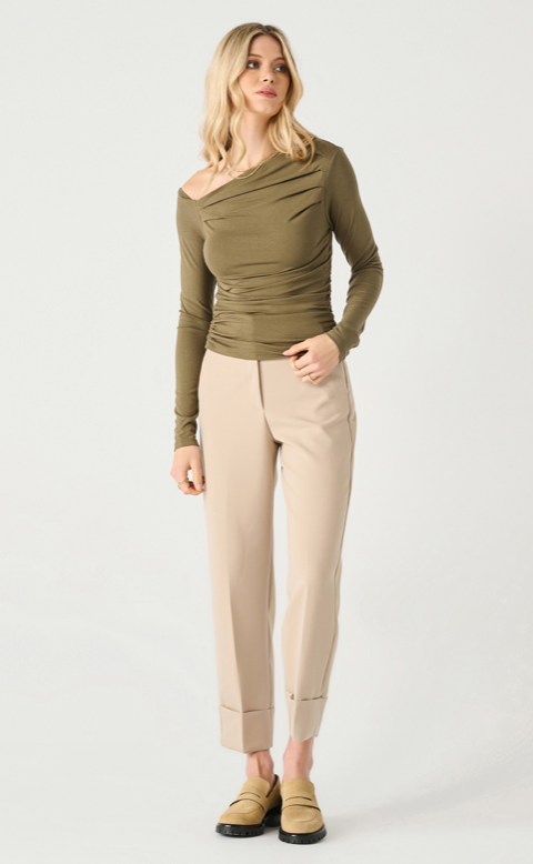 Long Sleeve Drapped Top In Olive