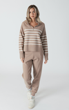 Bobbi Quarter Zip In Caramel|White Stripe