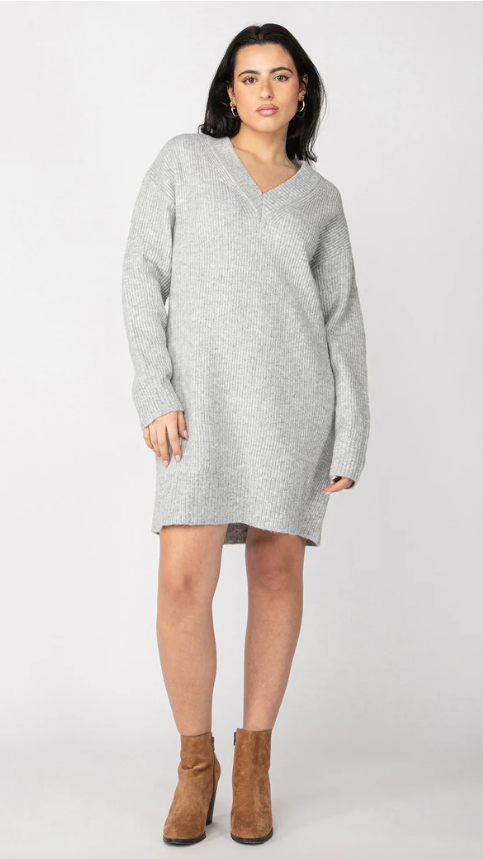 V-Neck Mini Sweater Dress