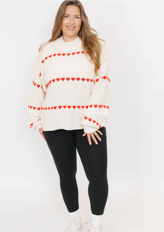 Follow Your Heart Sweater In Cream|Red Combo