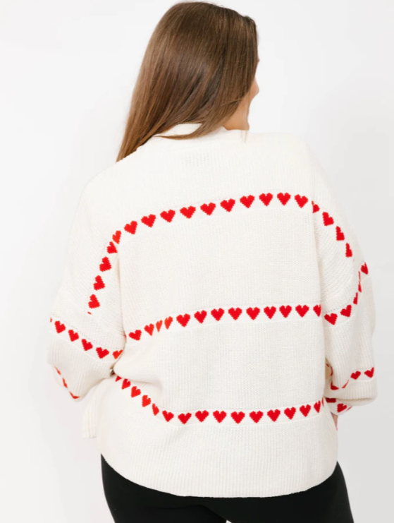 Follow Your Heart Sweater In Cream|Red Combo