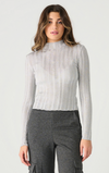 LS Mock Neck Ribbed Silver Shimmer Top