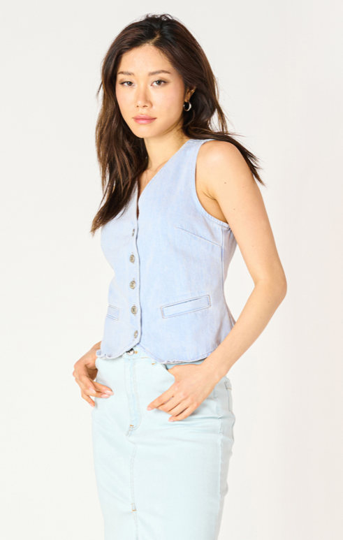 Denim Vest In Bleached Indigo