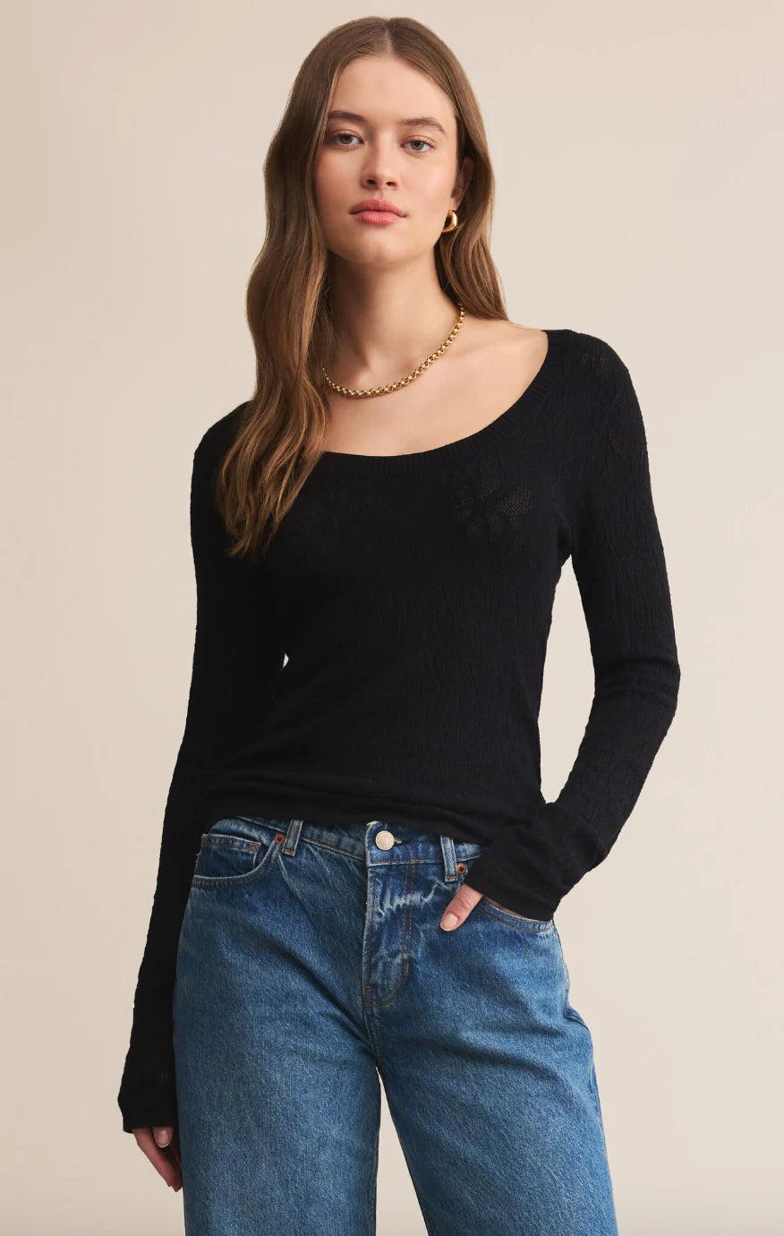 Tibi Scoop Mesh Sweater in Black