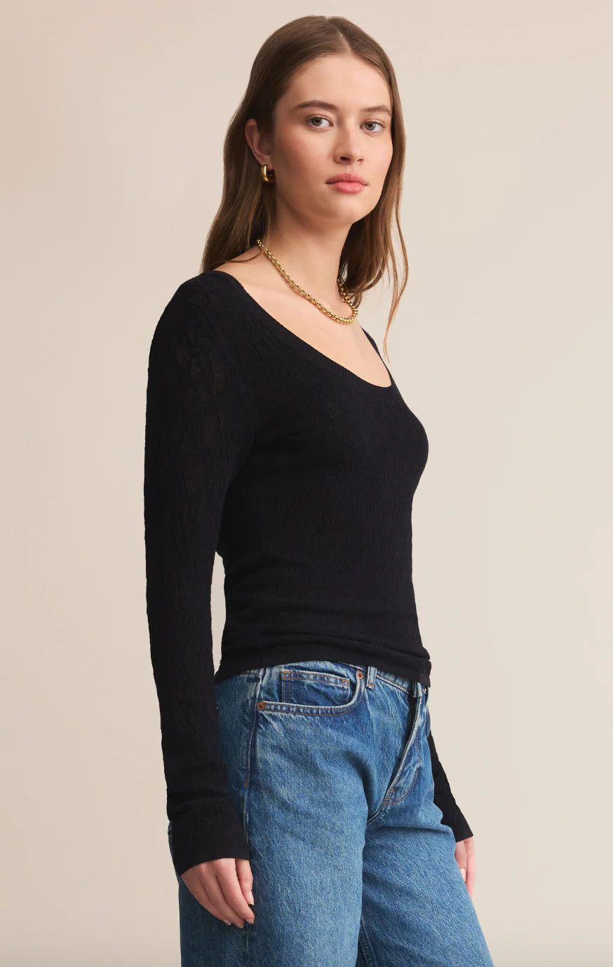 Tibi Scoop Mesh Sweater in Black