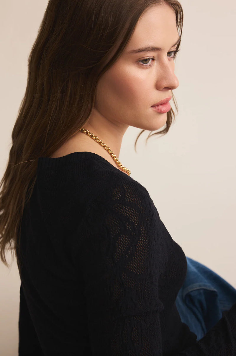 Tibi Scoop Mesh Sweater in Black