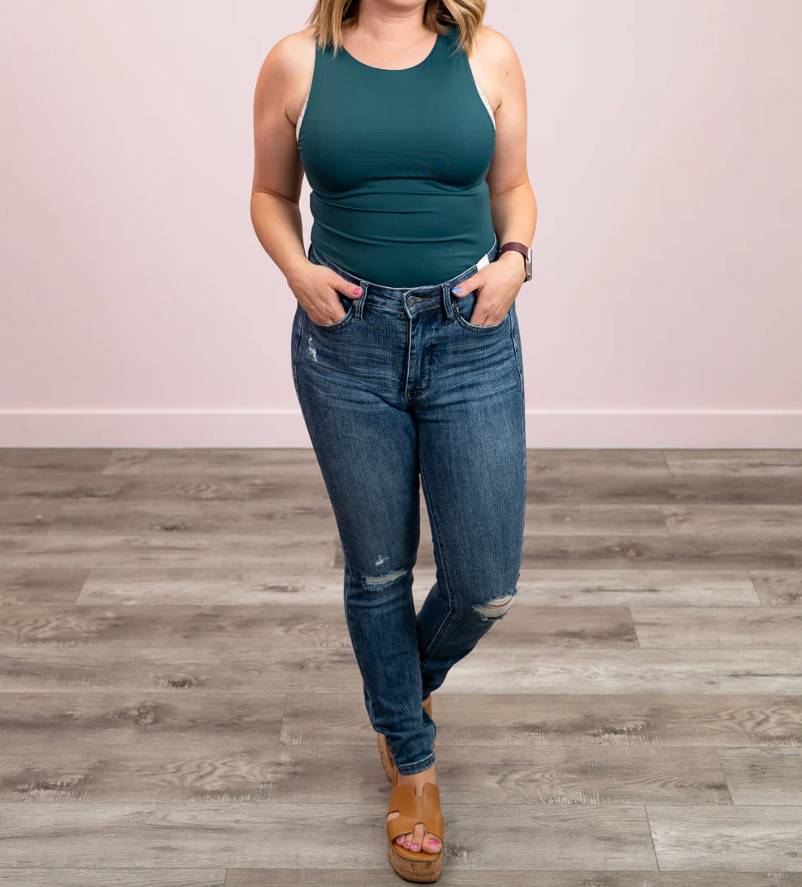 Roxanna Crewneck Bodysuit in Hunter Green