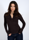 Jori Shirred Button Up | Dark Chocolate
