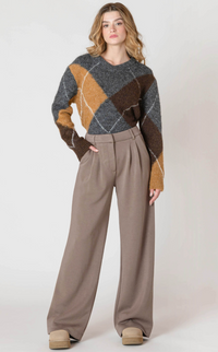 Wide Leg Knit Trouser | Dark Taupe