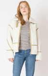 Contrast Detail Fleece Jacket | Ecru / Camel