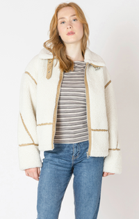 Contrast Detail Fleece Jacket | Ecru / Camel