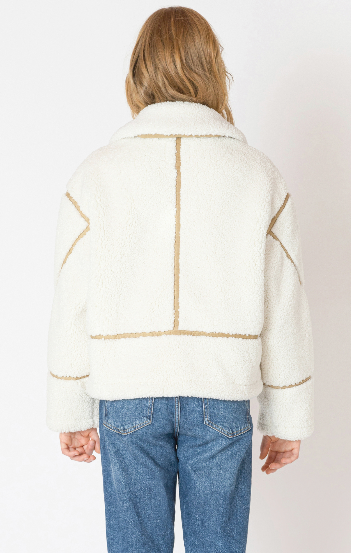 Contrast Detail Fleece Jacket | Ecru / Camel