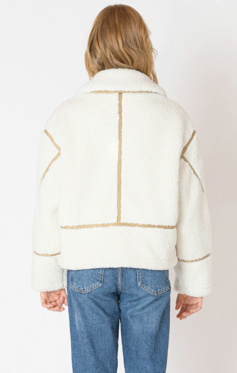 Contrast Detail Fleece Jacket | Ecru / Camel