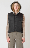 Short Puffer Vest | Black with Grey Hood
