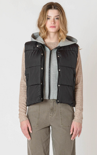 Short Puffer Vest | Black with Grey Hood