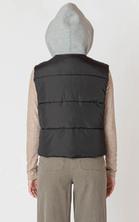 Short Puffer Vest | Black with Grey Hood