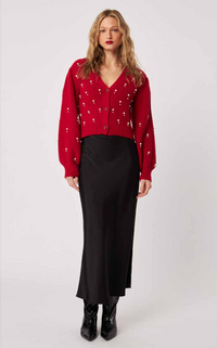 Bowen Pearl Cardigan in Poinsettia