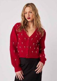 Bowen Pearl Cardigan in Poinsettia