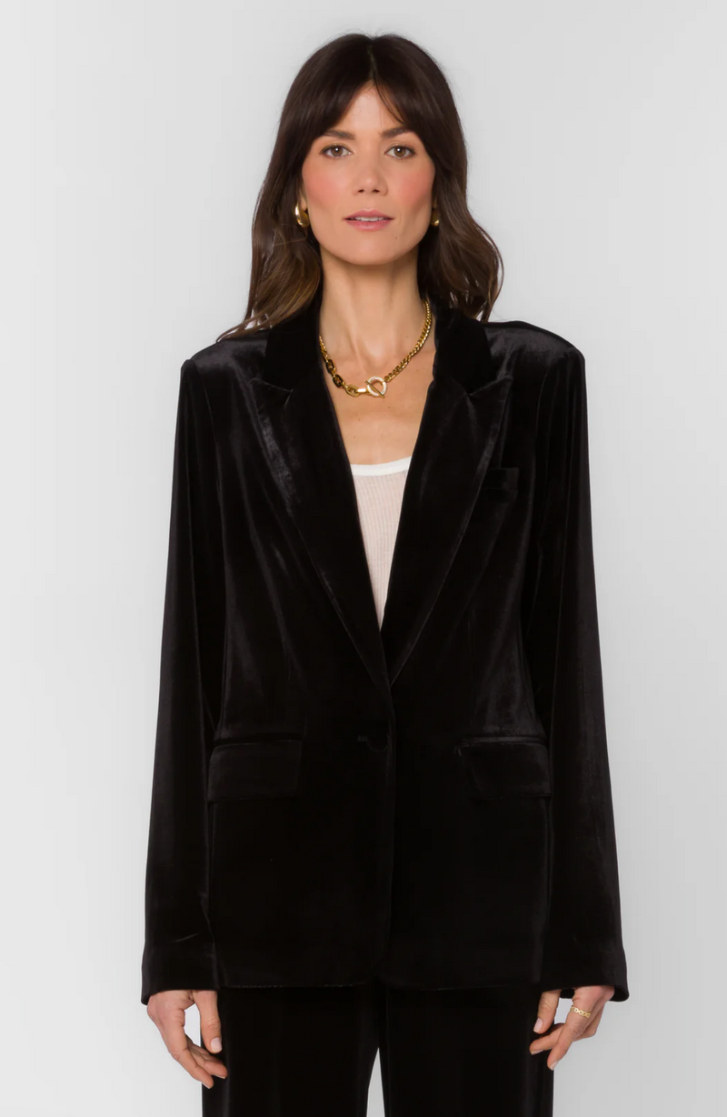 Lizzy Pure Black Velvet Blazer
