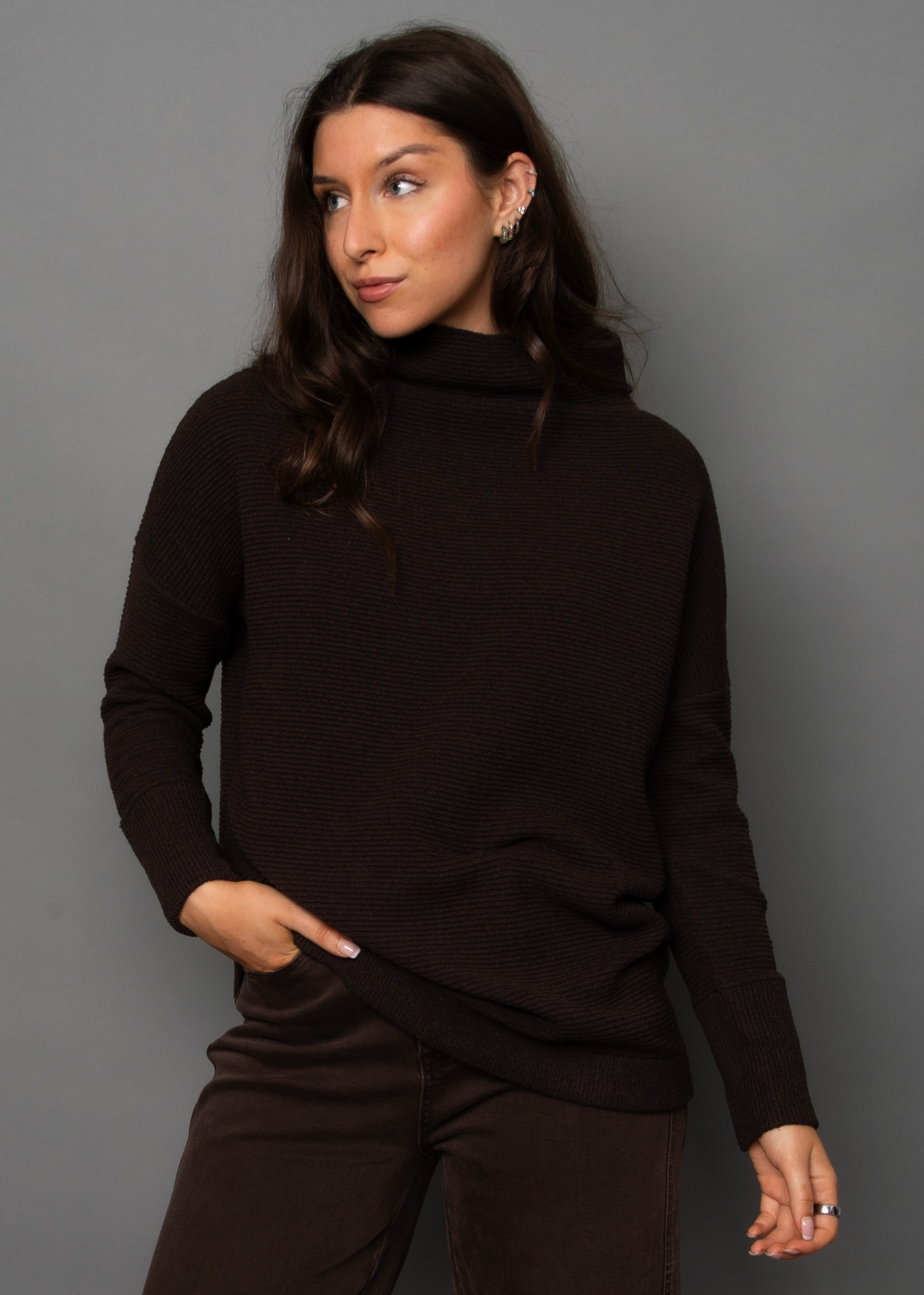 Nancy Ottoman Mock Neck |Dark Walnut