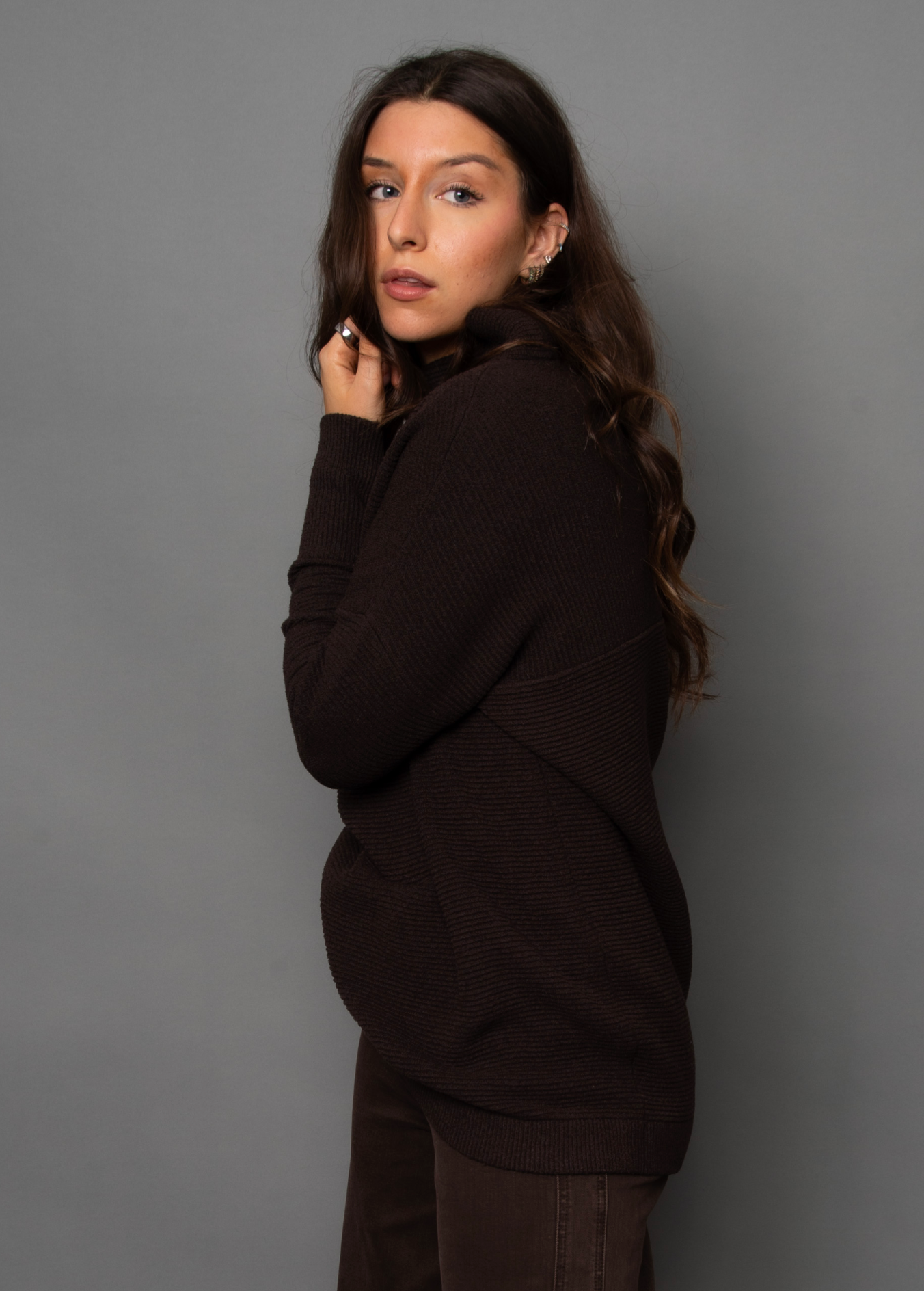 Nancy Ottoman Mock Neck |Dark Walnut