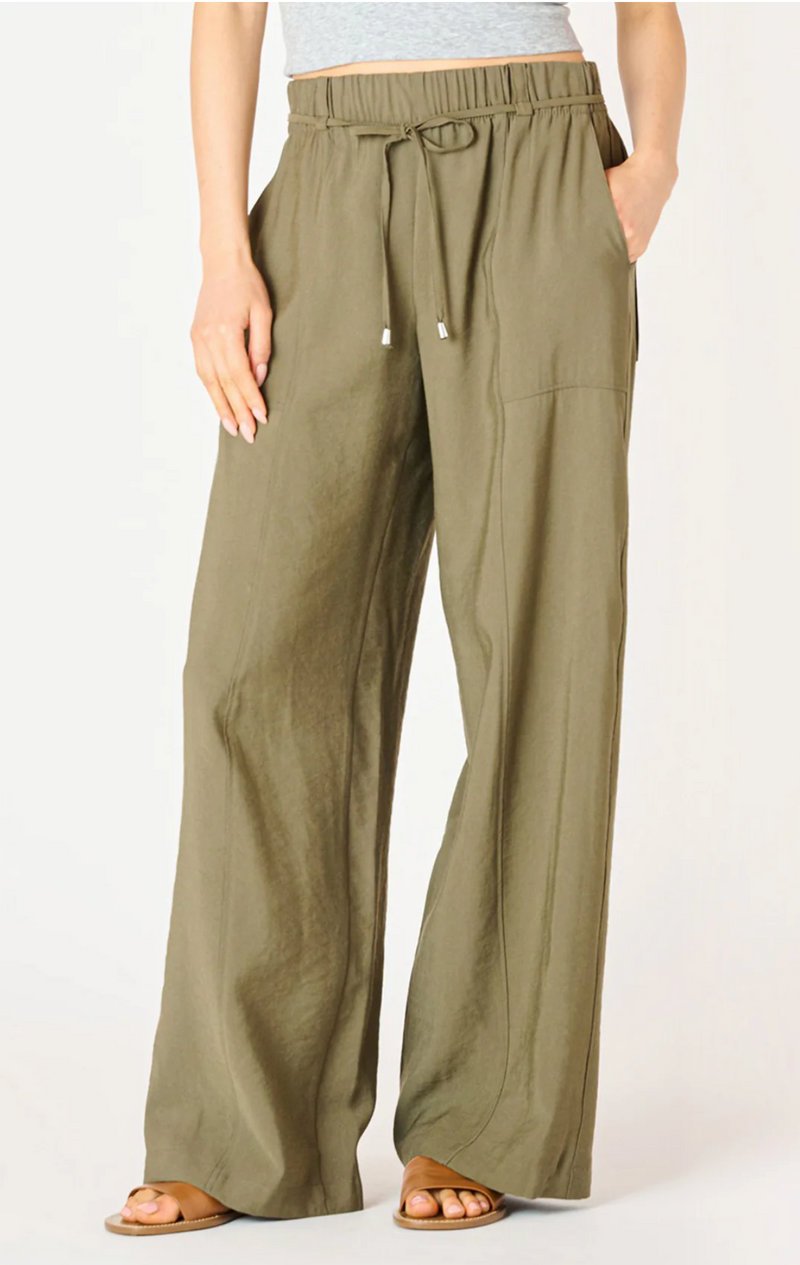 Belted Wide Leg Flowy Pant | Olive