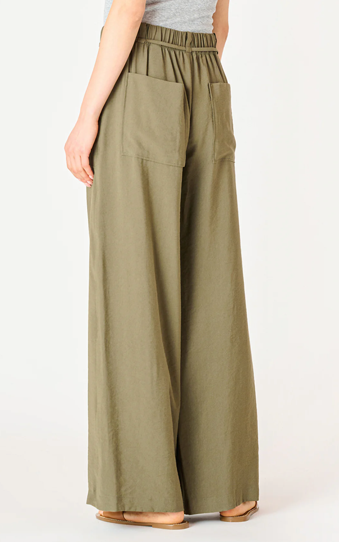 Belted Wide Leg Flowy Pant | Olive