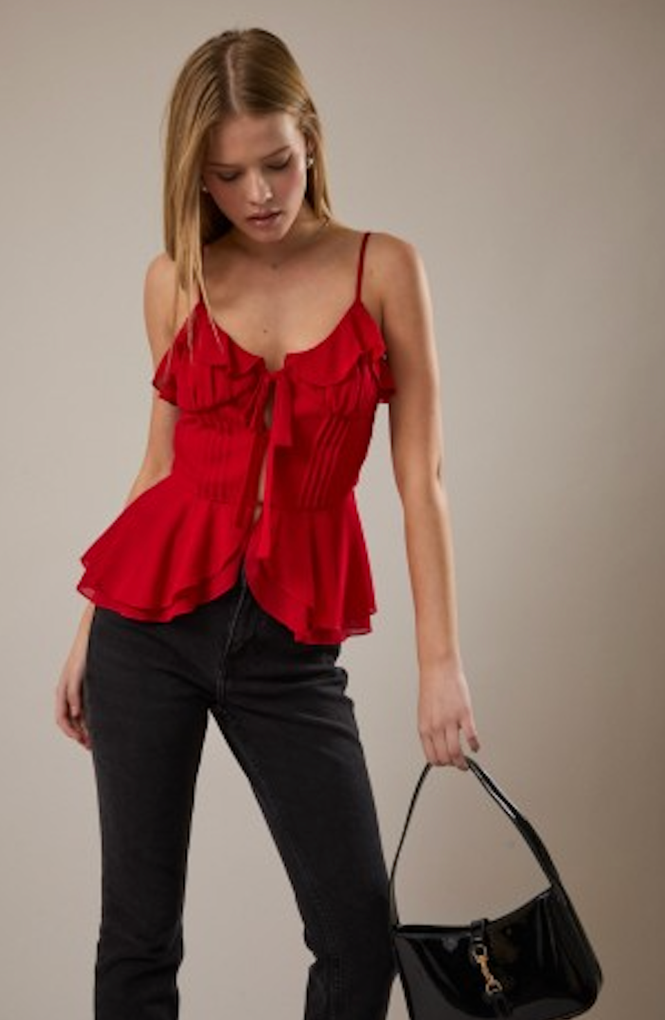 Ruffle Peplum Spagetti Tank | Scarlet Red