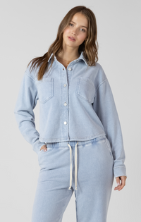 Cropped Knit Over-shirt | Washed light blue