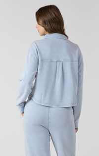 Cropped Knit Over-shirt | Washed light blue