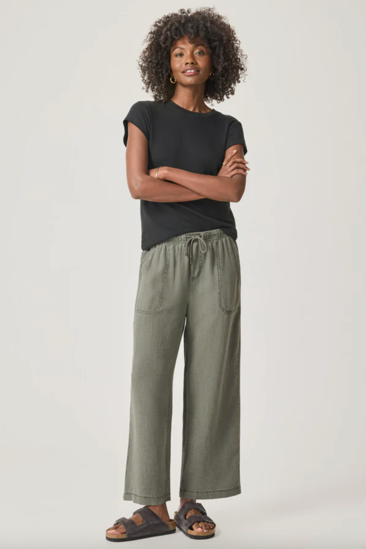 Angie Crop Wide Leg Pant | Vintage Olive Branch