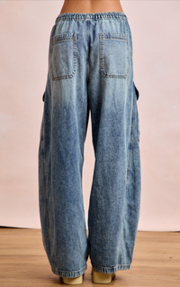 Wide Leg Cargo Jean | Vintage Wash