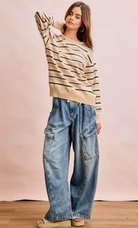 Wide Leg Cargo Jean | Vintage Wash