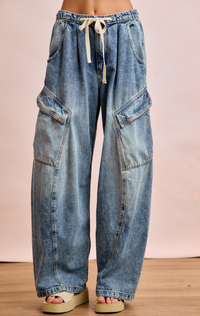 Wide Leg Cargo Jean | Vintage Wash