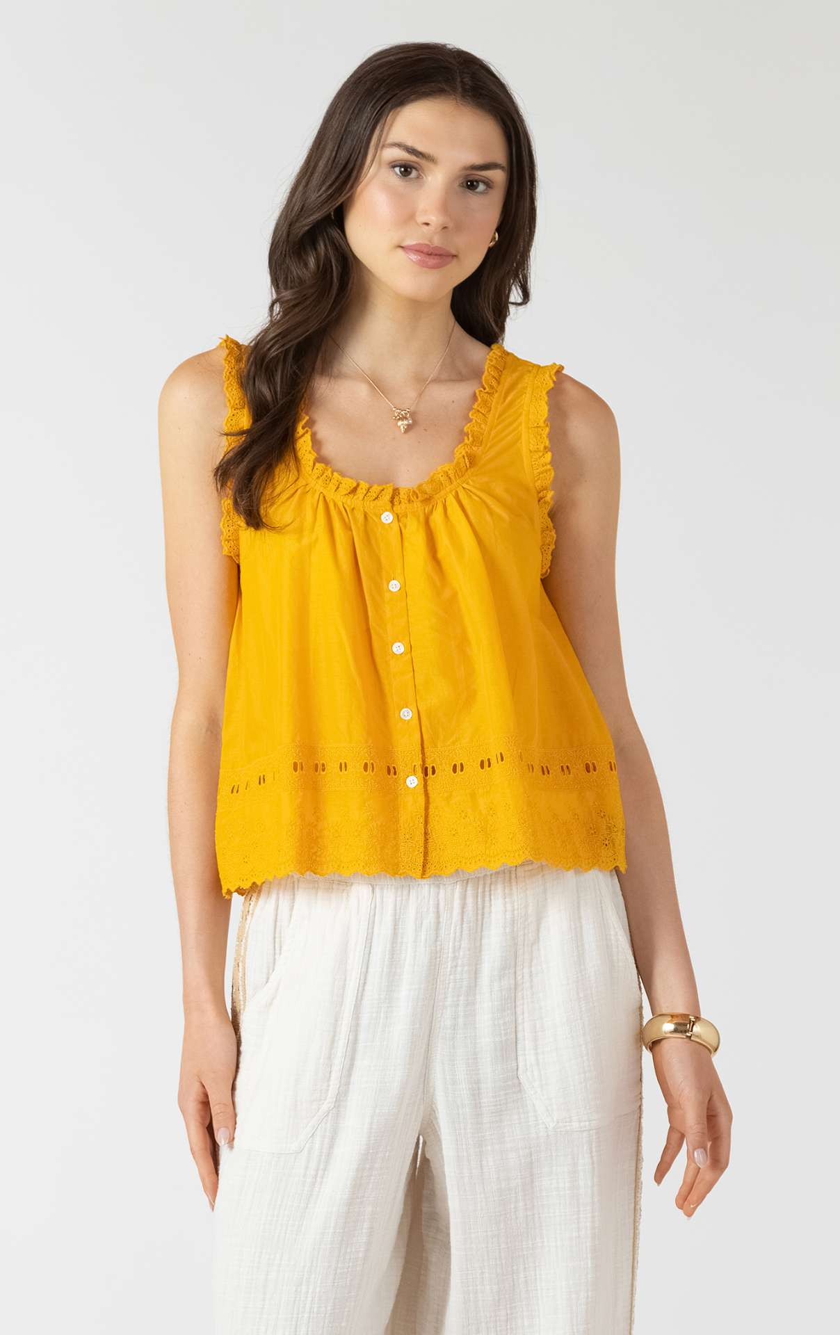 Embroidered Lace Trim Tank | Sunflower