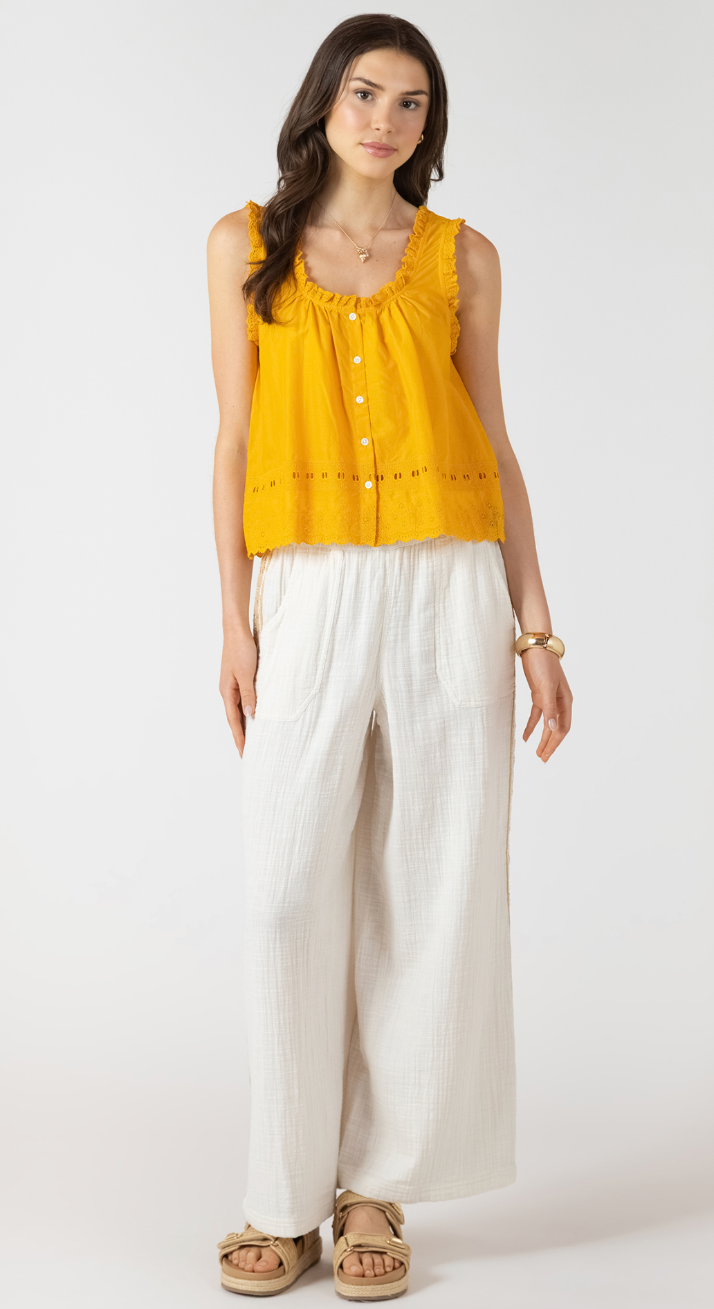 Embroidered Lace Trim Tank | Sunflower