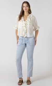 Ruffle Detail Embroidered Blouse