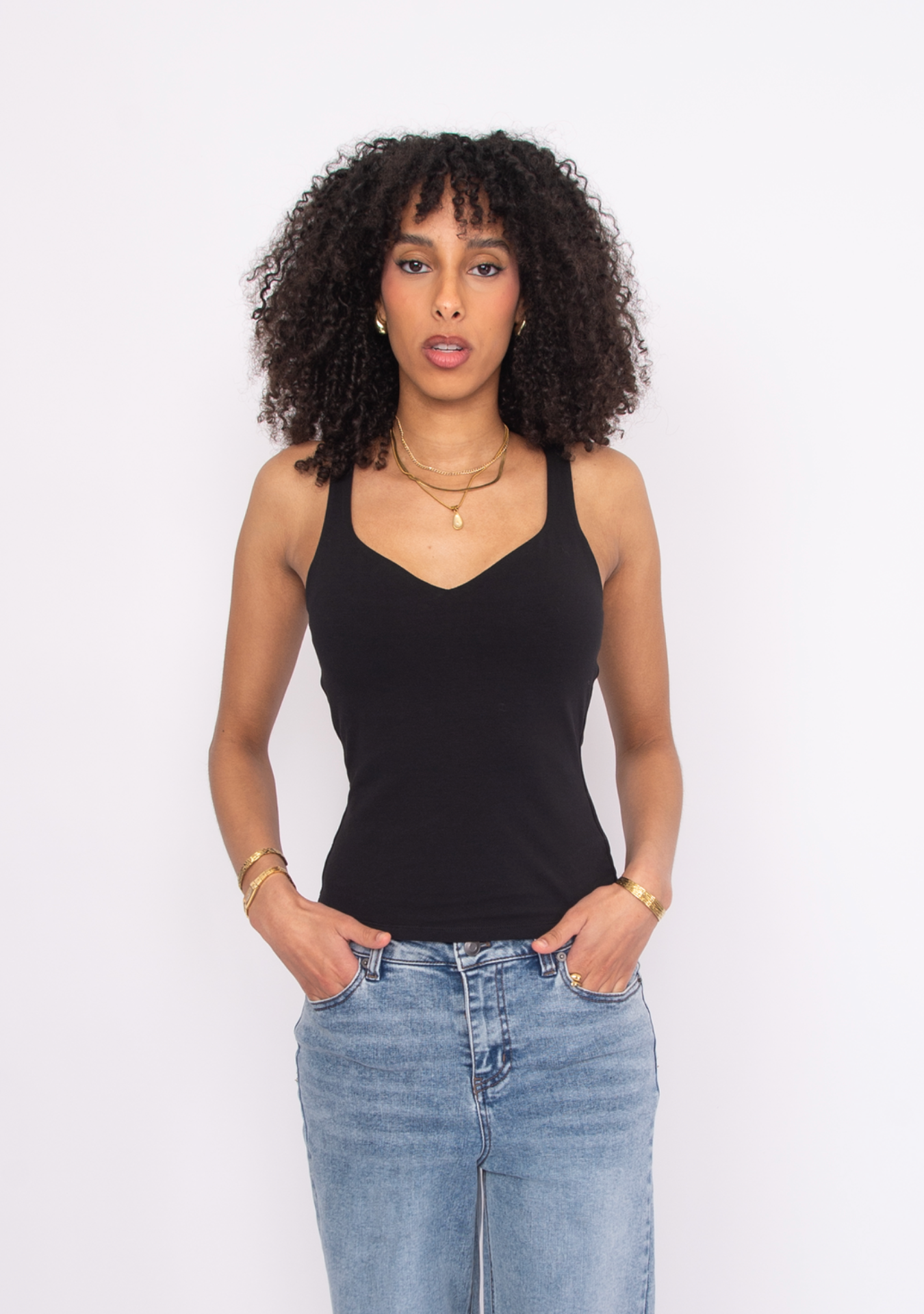 Imane Cotton Core Sweetheart Tank | Black