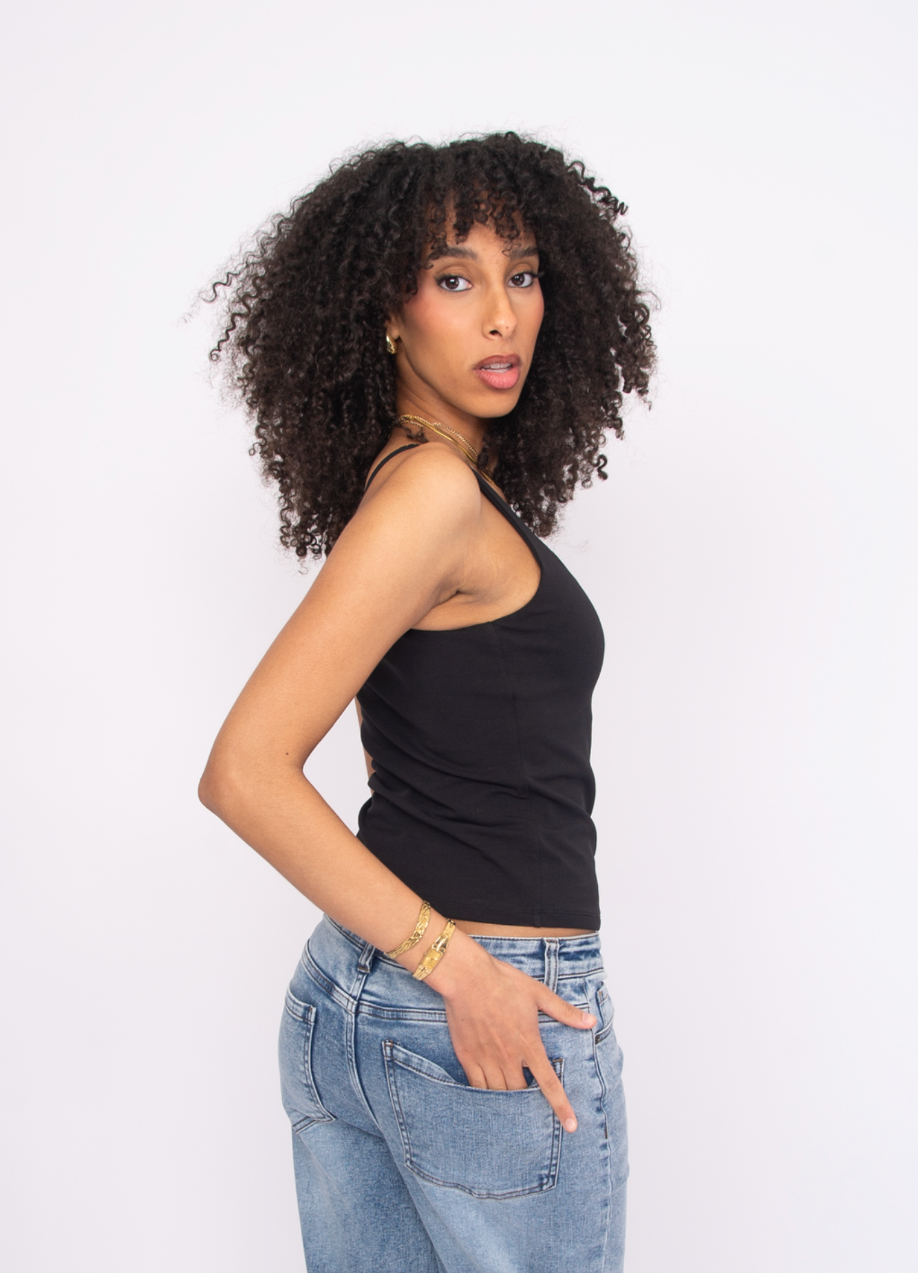 Imane Cotton Core Sweetheart Tank | Black